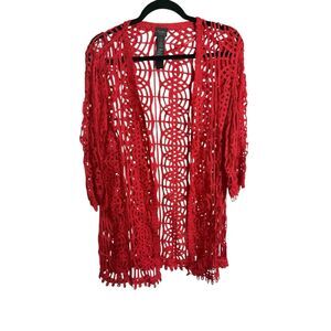 Chico's Artisan Soutache Jacket Open Knit  Island Coral